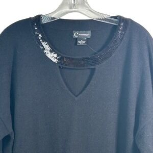 C by Bloomingdale's Cashmere Sequin Cutout V-Neck Sweater Black XL